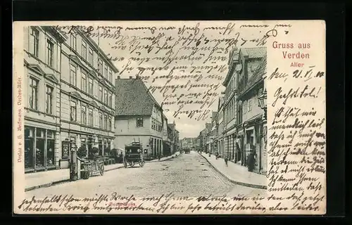 AK Verden /Aller, Grossestrasse mit Geschäften und Kutsche