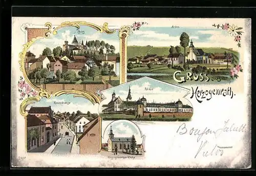 Lithographie Herzogenrath, Kleickstrasse, Rol duc, Teilansicht mit Burg, Arden