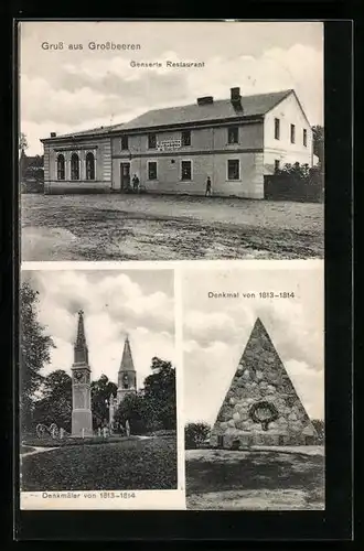 AK Grossbeeren, Genserts Restaurant, Denkmal 1813-1814