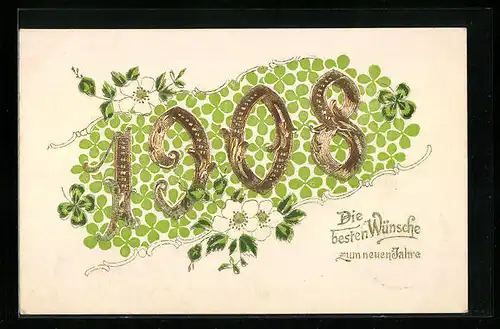 AK Jahreszahl 1908 mit Wildrosen-Blüten