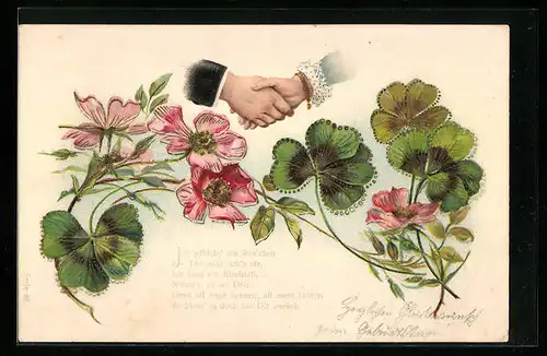 AK Kleeblätter und Wildrosen