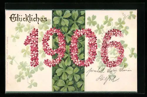 AK Kleeblätter, Jahreszahl 1906 aus Blumen