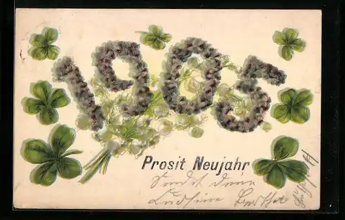 AK Jahreszahl 1905 mit Kleeblättern und Maiglöckchen