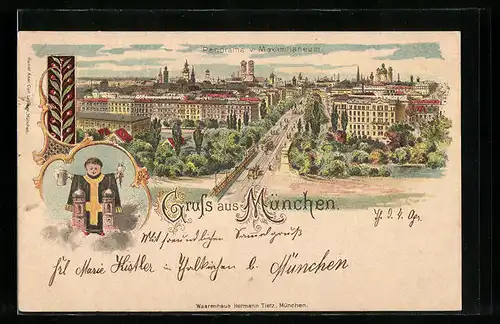 Lithographie München, Panorama mit Maximilianeum