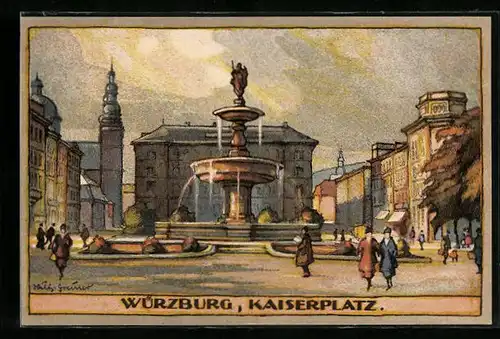 Steindruck-AK Würzburg, Kaiserplatz