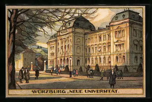 Steindruck-AK Würzburg, Neue Universität im Sonnenschein