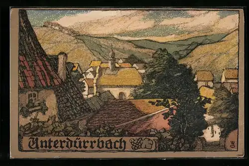 Steindruck-AK Unterdürrbach, Teilansicht