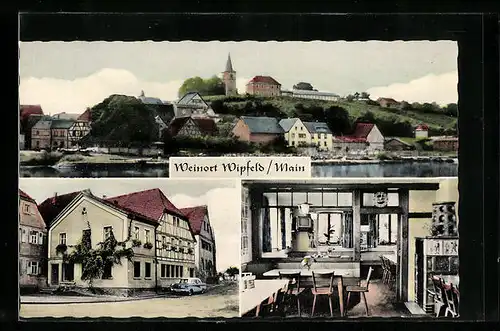 AK Wipfeld /Main, Flusspartie, Kirche, Strassenpartie