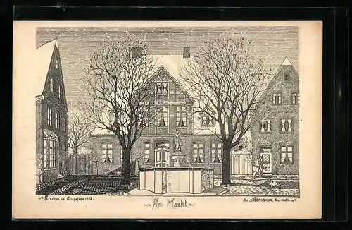 Künstler-AK Krempe, Am Markt, Brunnen