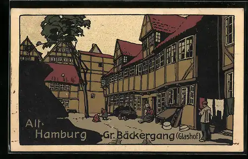 Steindruck-AK Hamburg, Gr. Bäckergang Glashof