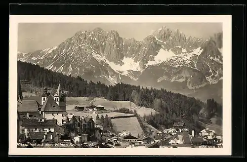 AK Kitzbühel, Ortspanorama mit dem Wilden Kaiser