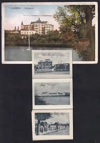 Leporello-AK Uzhorod, Schloss, Strassenpartie