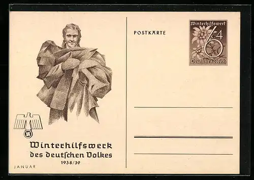 AK WHW Winterhilfswerk, 1938 /39, Mädchen mit Winterkleidung, Reichsadler, Ganzsache
