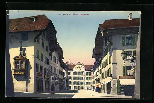 AK Aarau, Strasse Rathausgasse mit Geschäft