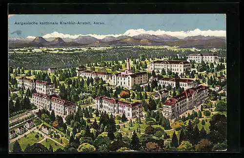 AK Aarau, Aargauische Kranken-Anstalt aus der Vogelschau