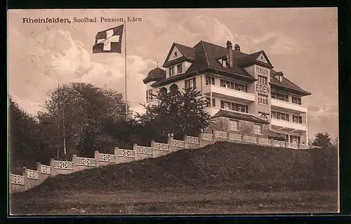 AK Rheinfelden, Soolbad Pension Eden mit schweizer Flagge