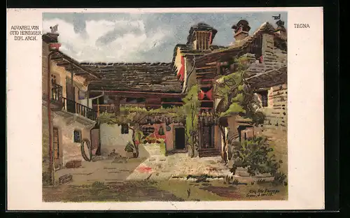 Künstler-AK Tegna, Gehöft, Aquarell nach Otto Honegger