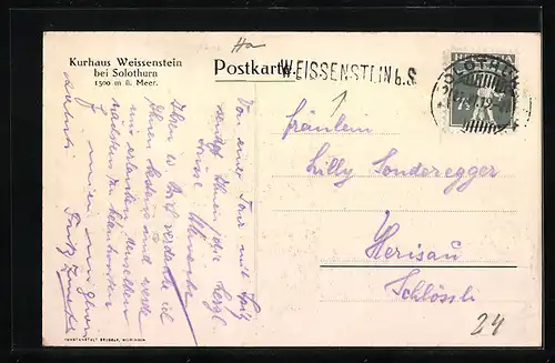 AK Weissenstein b. Solothurn, Kurhaus Weissenstein mit Bergpanorama