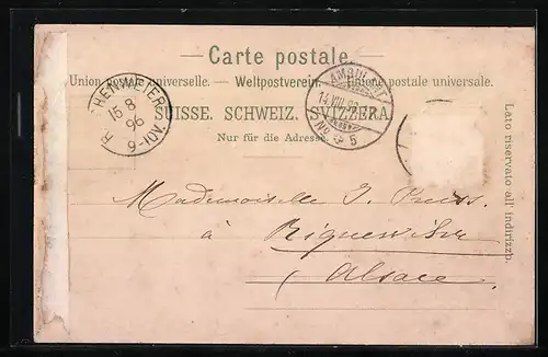 Lithographie Bern, Bärengraben, Flusspartie im Ort, Frau in Tracht