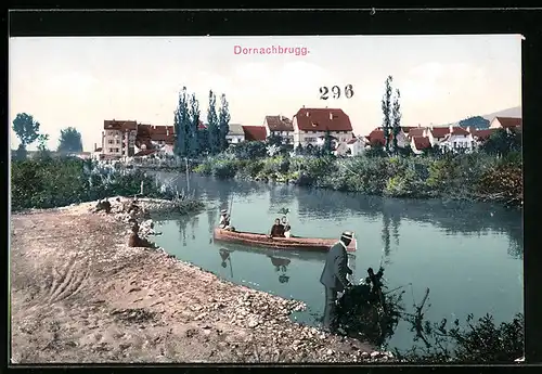 AK Dornachbrugg, Uferpartie mit Boot