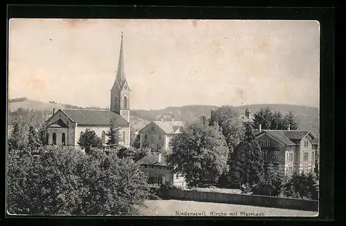 AK Niederuzwil, Kirche mit Pfarrhaus