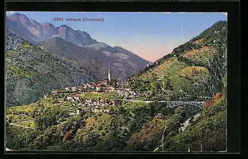 AK Intragna, Panorama mit den Bergen