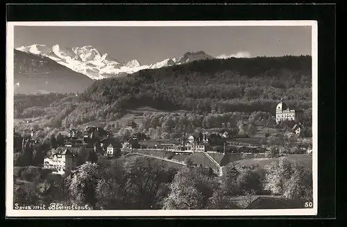 AK Spiez, Ortsansicht mit Blümlisalp