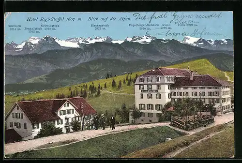AK Rigi, Hotel Rigi-Staffel mit Blick auf die Alpen