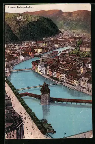 AK Luzern, Ballonaufnahme der Stadt