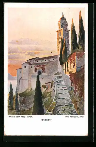 Künstler-AK Morcote, Ortsansicht im Abendlicht