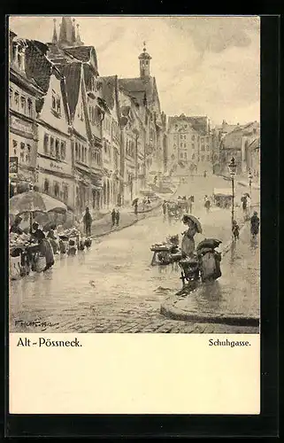 Künstler-AK Alt-Pössneck, Schuhgasse