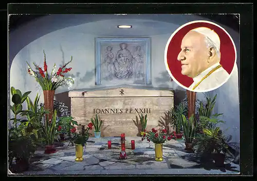 AK Grab von Papst Johannes XXIII. mit Portrait
