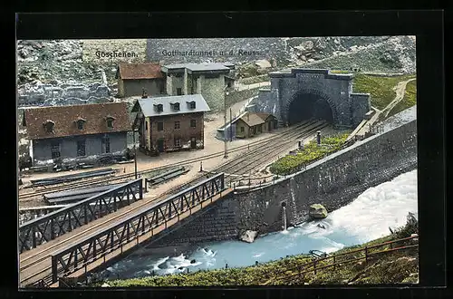 AK Göschenen, Gotthardtunnel und der Reuss