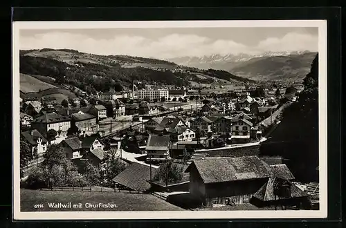 AK Wattwil, Ortsansicht mit Häusern und Blick auf Churfirsten