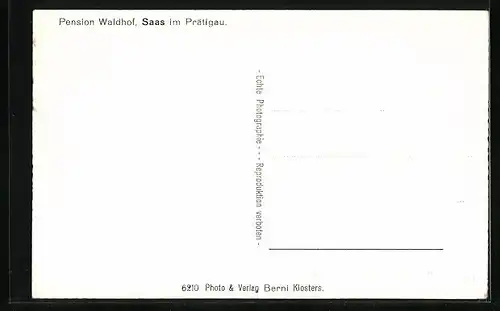 AK Saas /Prätigau, Pension Waldhof mit Bergblick aus der Vogelschau