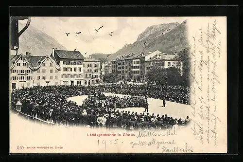 AK Glarus, Landsgemeinde, Ansicht aus der Vogelschau