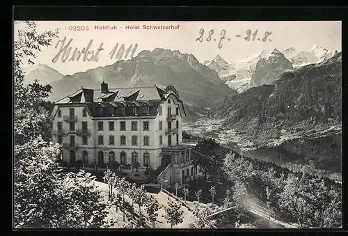 AK Hohfluh, Hotel Schweizerhof aus der Vogelschau