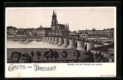 Lithographie Dresden, Teilansicht von der Neustadt aus gesehen