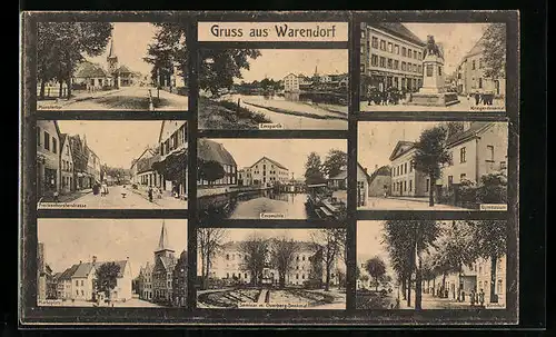 AK Warendorf, Marktplatz, Gymnasium und Kriegerdenkmal