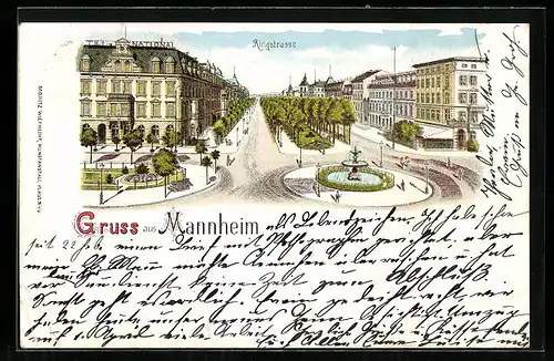 Lithographie Mannheim, Die Ringstrasse aus der Vogelschau