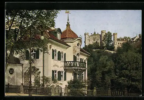 AK Hohenschwangau, Hotel Lisl, Nebenhaus mit Schloss Hohenschwangau