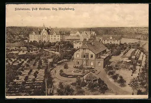 AK Friedensau, /Bez. Magdeburg, Ortsansicht aus der Vogelschau