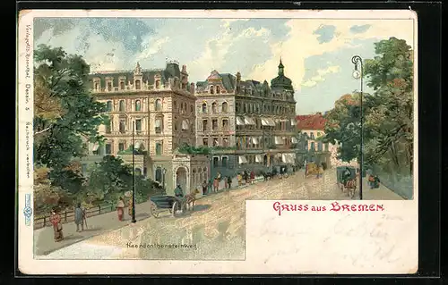 Lithographie Bremen, Kutschwagen in dem Heerdenthorsteinweg