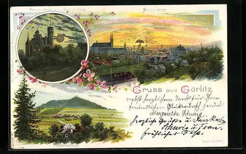 Lithographie Görlitz, Restaurant a. d. Landeskrone, Panorama