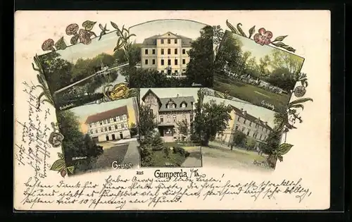 AK Gumperda / Thüringen, Schloss, Spielplatz, Mittelhaus, Villa