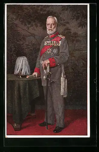 Künstler-AK König Ludwig III. von Bayern in Uniform mit Pickelhaube mit Rosshaarbusch