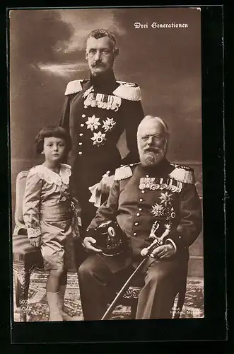 AK Drei Generationen: König Ludwig III. v. Bayern, Kronprinz Ruprecht v. Bayern