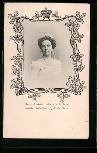 AK Kronprinzessin Luise von Sachsen mit Krone im Haar