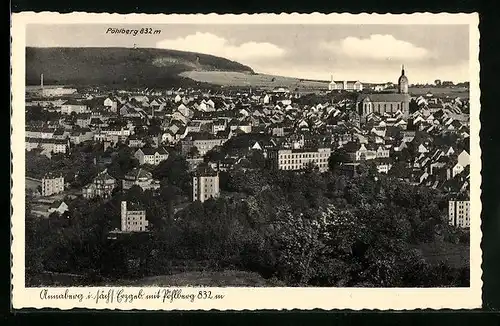 AK Annaberg i. Sächs. Erzgeb., Ortsansicht mit Blick auf die Kirche und Pöhlberg