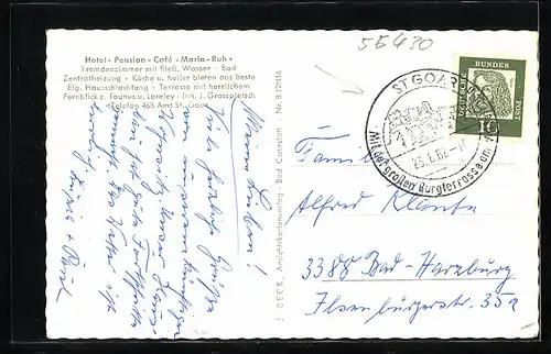 AK Urbar / Rhein, Hotel Maria-Ruh, Blick auf die Loreley